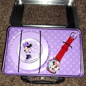 Minnie Mouse Watch And Clock Set In Suitcase Lunchbox